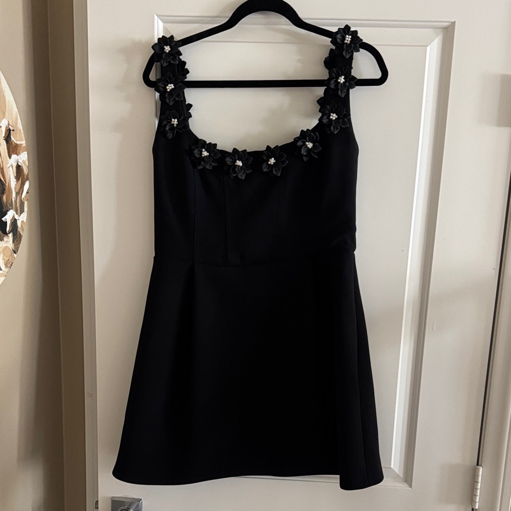 NADINE MERABI Black Floral Mini Dress